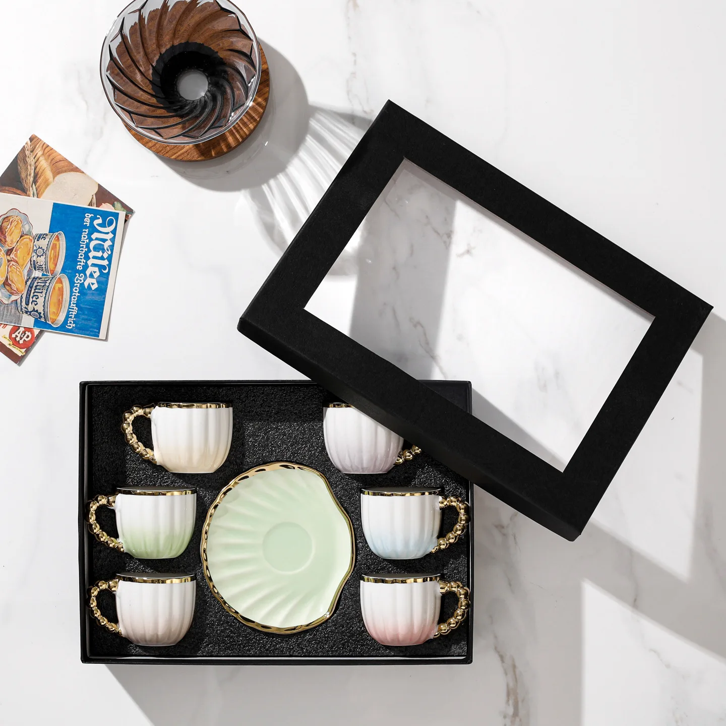 

European ceramic coffee cup and saucer set Phnom Penh gradual change color afternoon tea cup gift box high value ins style