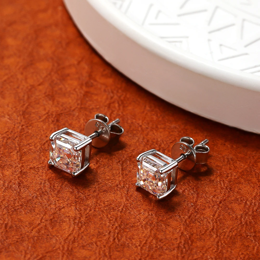 Imagem -06 - Sterling Silver Moissanite Stud Brincos para Mulheres Asscher Cut Diamond Brincos Joias Finas Espumantes 100 Prata Carat Oevas-925