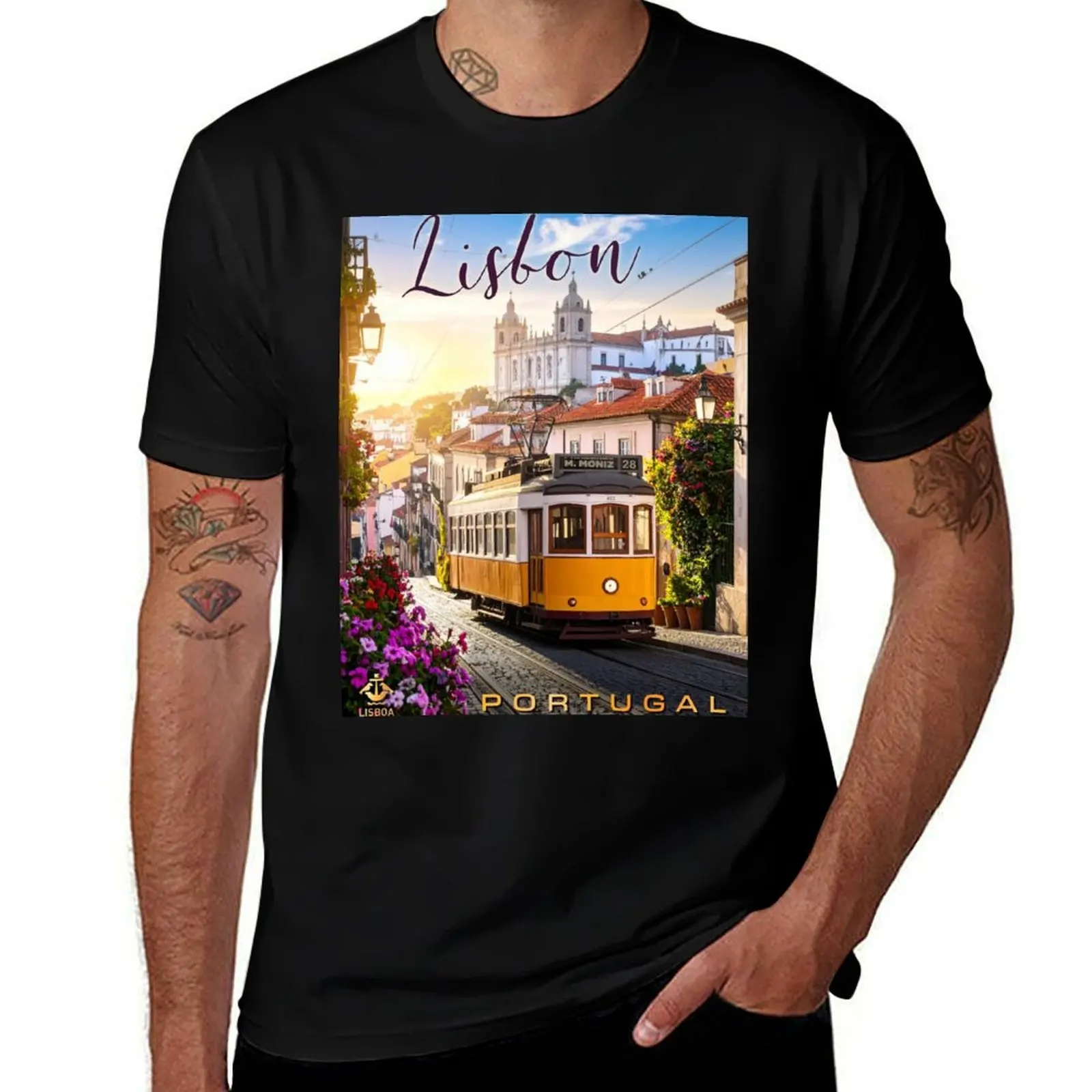

Vintage-style Lisbon Tram Travel Poster T-Shirt vintage anime shirt kawaii clothes black t-shirts for men