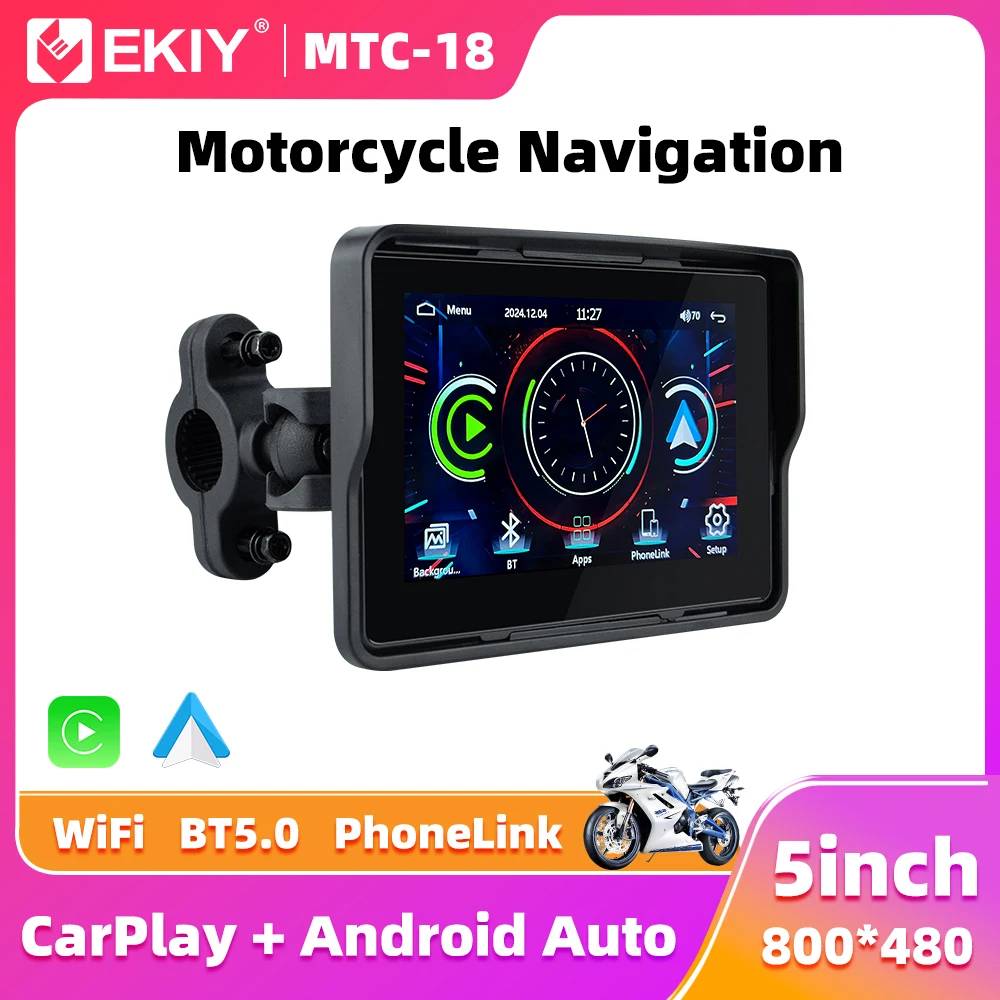 EKIY 5 inch Motorcycle GPS Navigation Display Screen Portable Digital Motorcycle Dashboard Wireless CarPlay Moto Android Auto