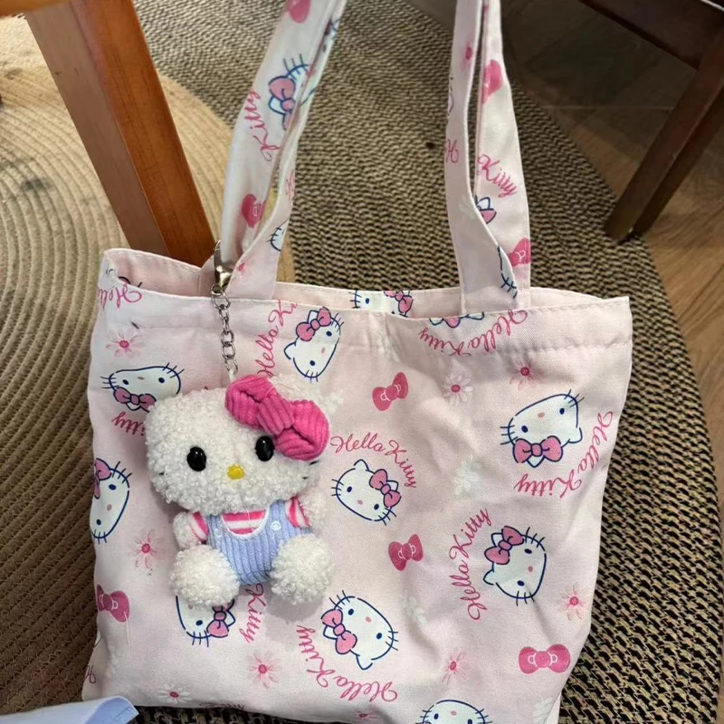 

Кавайная Холщовая Сумка Sanrio Hello Kitty, мультяшная Милая уличная сумка для студентов, сумка для книг, шоппинга, вместительные сумки для хранения игрушек для девочек