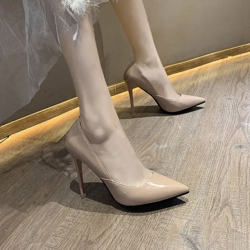 Hot Women super Shoes Pointed Toe Pumps Patent Leather Dresshigh Heels Boat Wedding Zapatos Mujer Red 10cm heel wedding shoesyt7