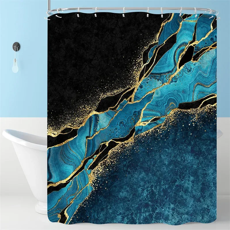 Marble Gold Shower Curtain with Hooks, 3D Print, Waterproof, Abstract, Geometric, Bathroom Decor, Bath