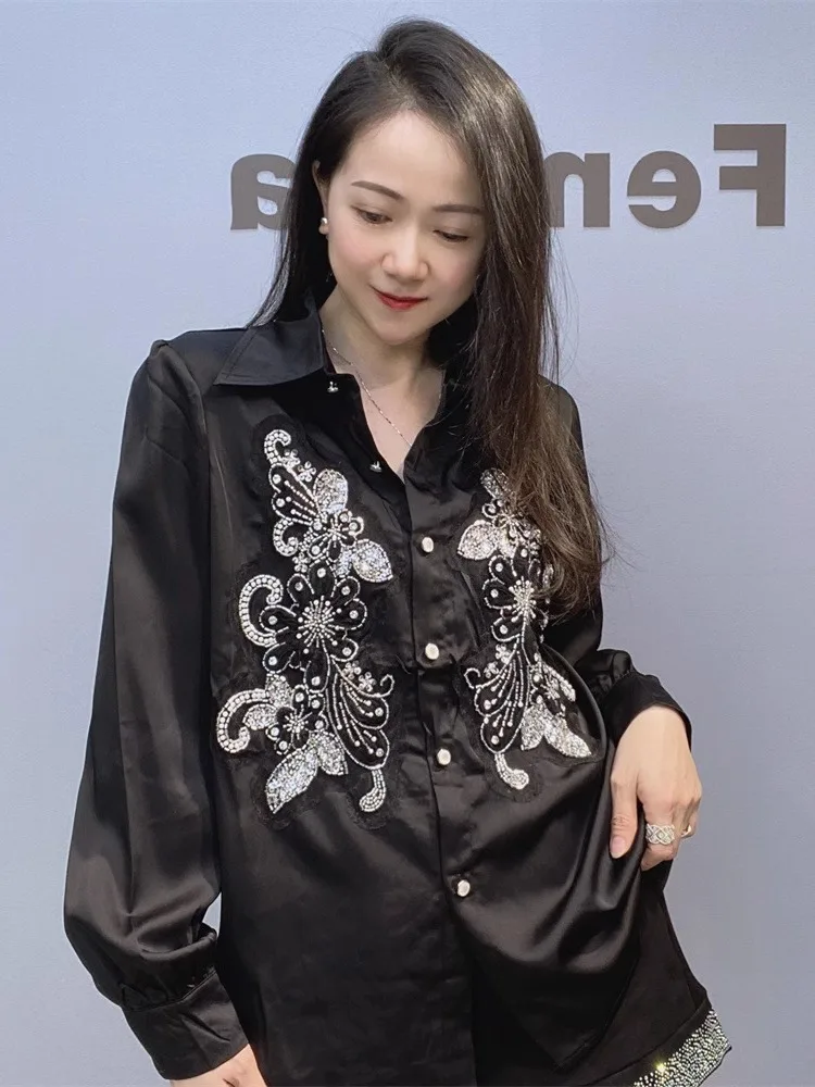 

Ele Heavy-Work Spring Autumn Women's irt New Chinese Symmetrical Diamond Flower Versatile Embroidered Personali Fai...