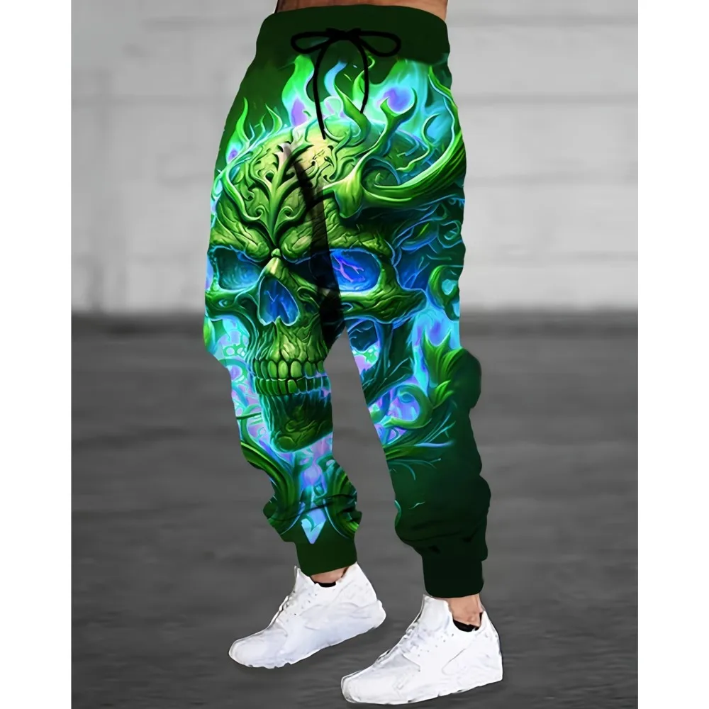 Creative Skull Prints Street Pants Men's Side Pockets Elastic Drawstring Sweatpants Joggers Pants For Men Casual Trousers Fall