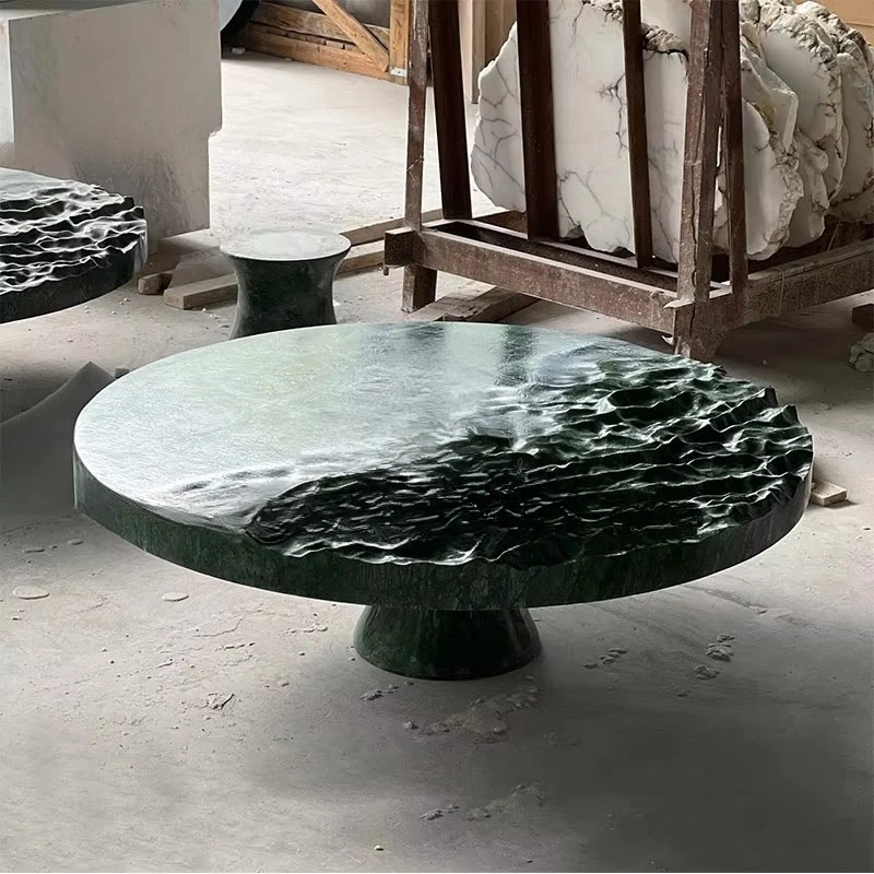 

Ocean liquid wave marble coffee table green marble center table numerical control carving fine carving marble low table