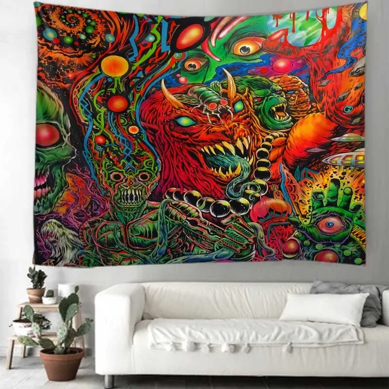 Psychedelic scene animal tapestry wall hanging bohemian wall decoration yoga mat hippie mattress aesthetic room decoration