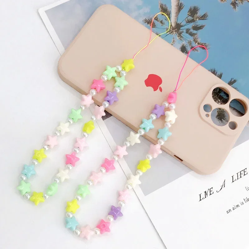 Acrylic Stars Love Bear Phone Chain Lanyard Jewelry for Women Hand Beaded Phone Case Cord Clay Devil Eye Charm Phone Accessories view 3