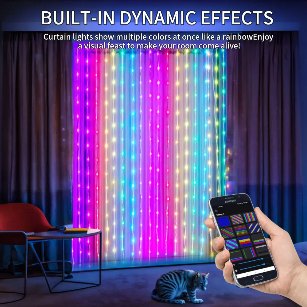 Smart LED RGB Curtain String Light WS2812B Bluetooth APP Control Fairy Light DIY Picture Wedding Garland Christmas Decor