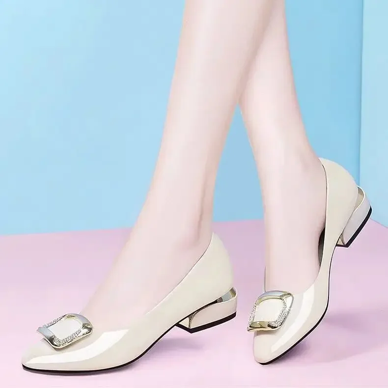 

Элегантные женские туфли-лодочки из мягкой кожи с острым носком и средним каблуком