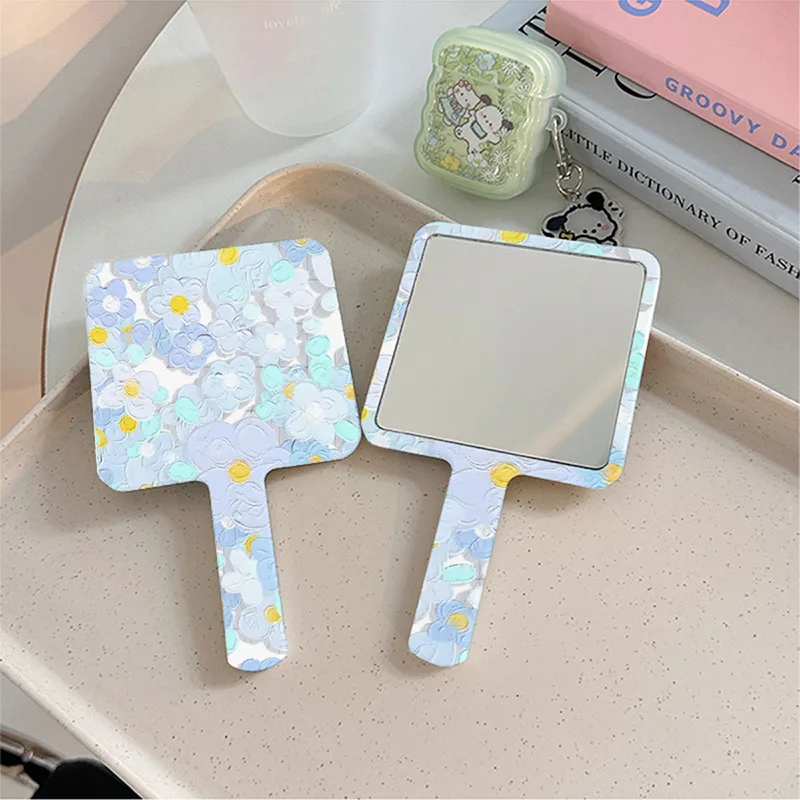 Miroirs à main à fleurs pour filles, poignée de maquillage Portable, miroir de maquillage en plastique, petit miroir de bureau