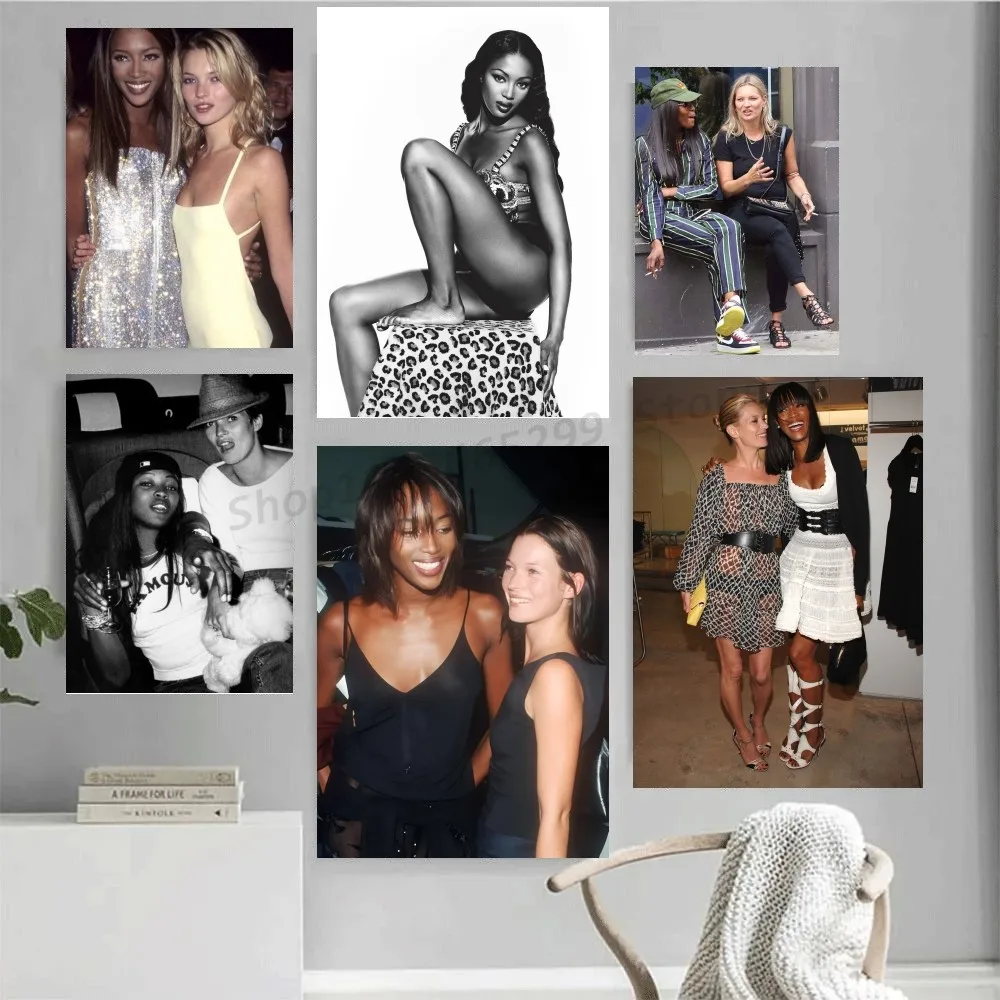 1pc Naomi Campbell Kate Moss Smoking Poster Self-adhesive Art Waterproof Paper Sticker Coffee House Bar Room Wall Decor