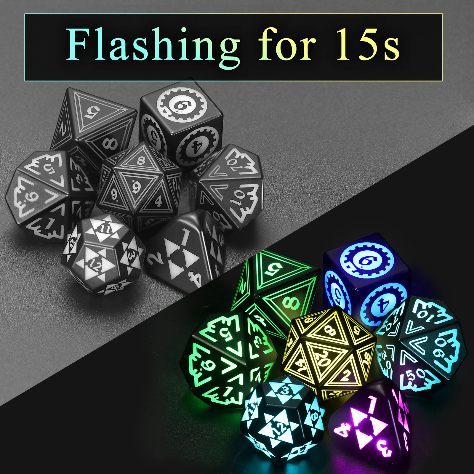 Imagen 7: Juego de Dados LED Brillantes para Dungeons and Dragons, Dados para Juegos de Rol, Juegos de Mesa TTRPG