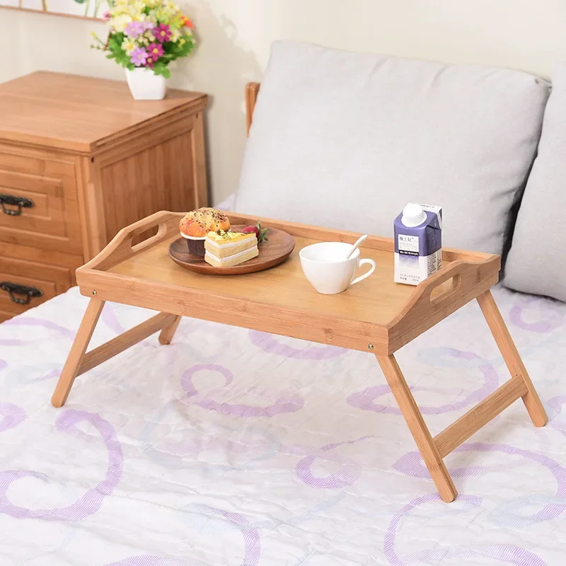 

Foldable Bed Tray Table with Folding Bamboo Legs Handle Serving Laptop Tray Snack Breakfast Tray Bed Table Drawing Table