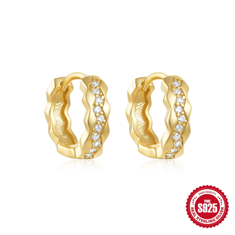 

S925 Sterling Silver round Hoop Earrings with White Zircon Geometric Earring for Women Fine Jewelry Wedding Birthday Gift