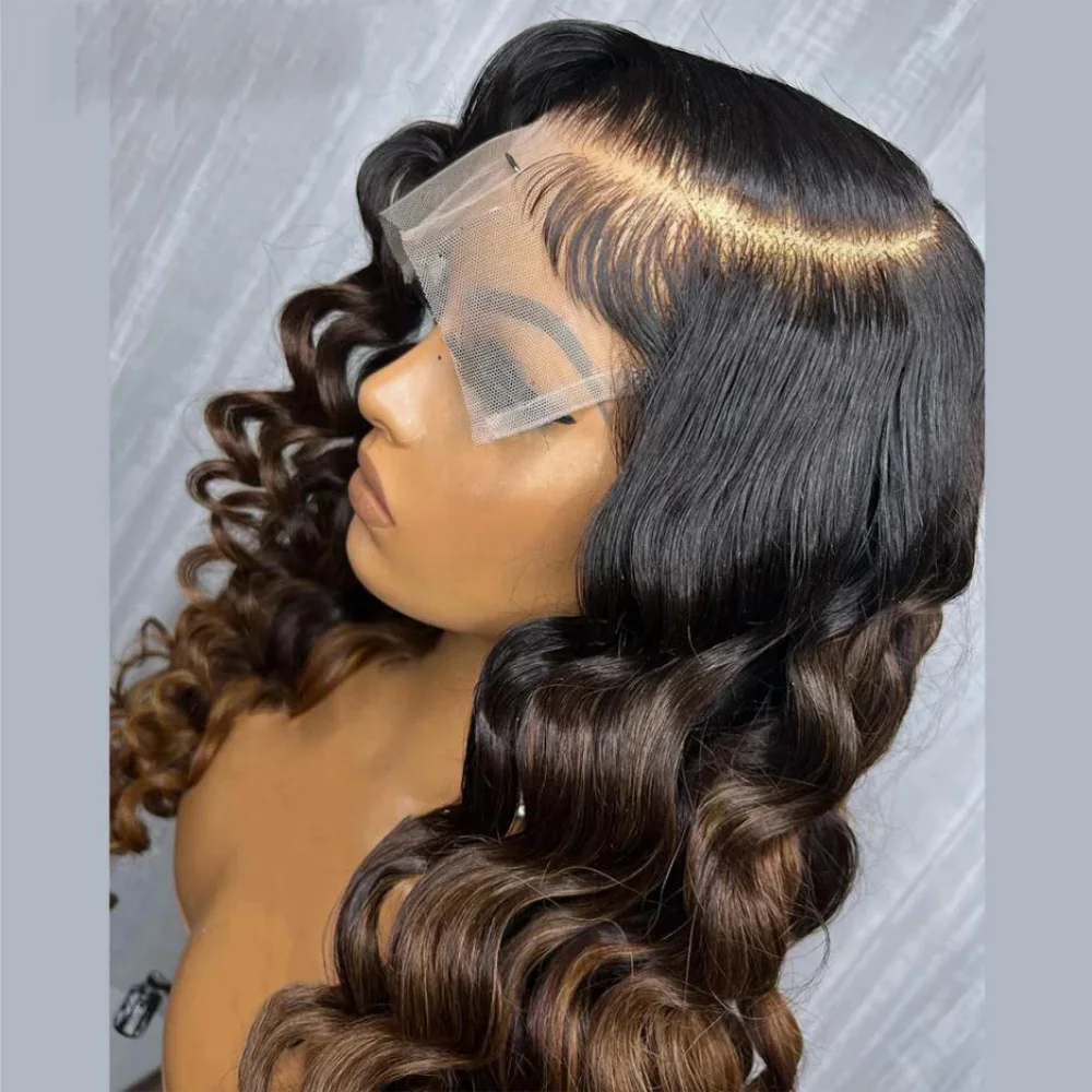 Ombre Brown Deep Wave 26“ Long Soft 180Density curly Lace Front Wig For Women BabyHair Preplucked Heat Resistant Glueless Daily
