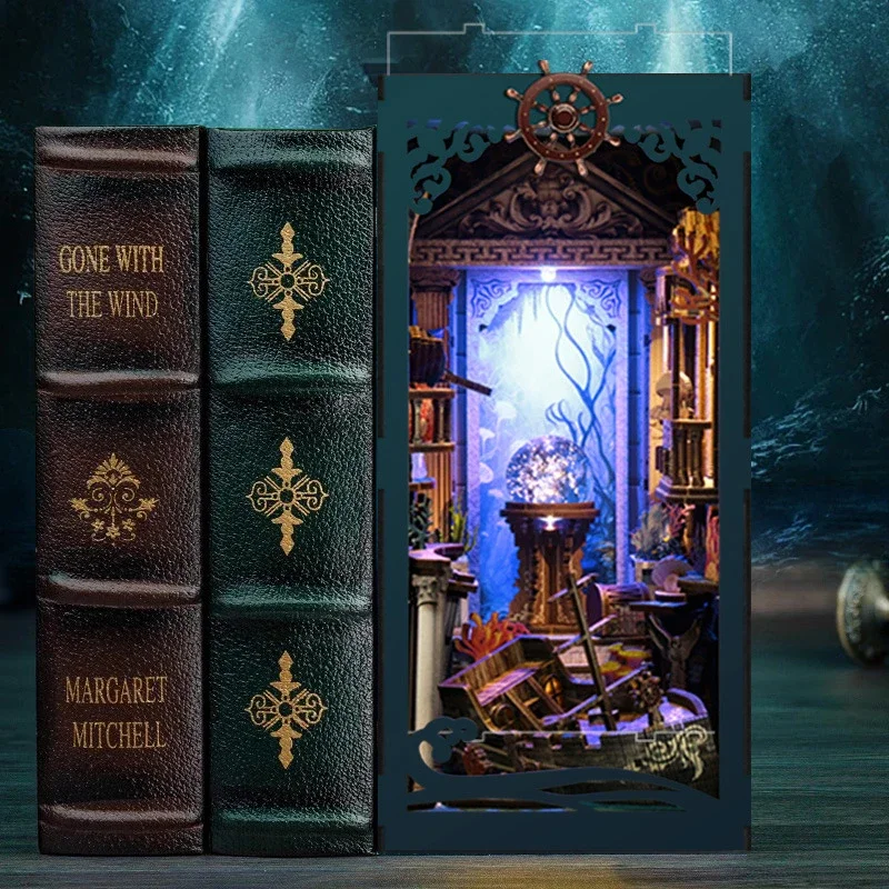 

Riddle On The Seabed Bookshelf Home Decoration, Retro DIY Wooden Book Nook Shelf Insert Miniature Kits For Adult Handmade Gifts