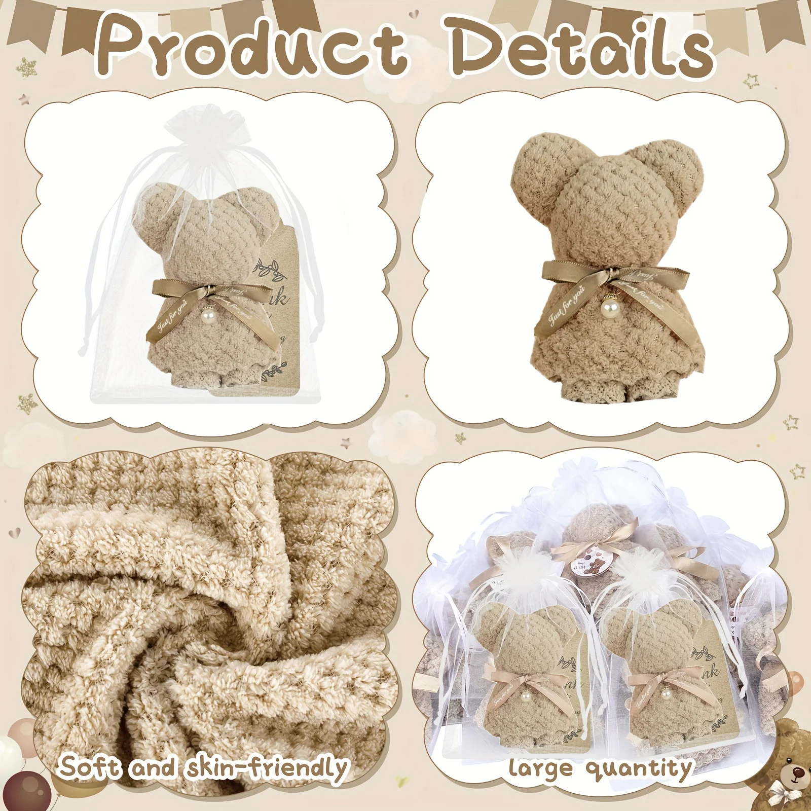36 Stück/12 Sets Bärenförmiges Handtuch-Grußkarten-Geschenkset für Hochzeitsgeschenke, Brautparty, Taufe – Detail 3