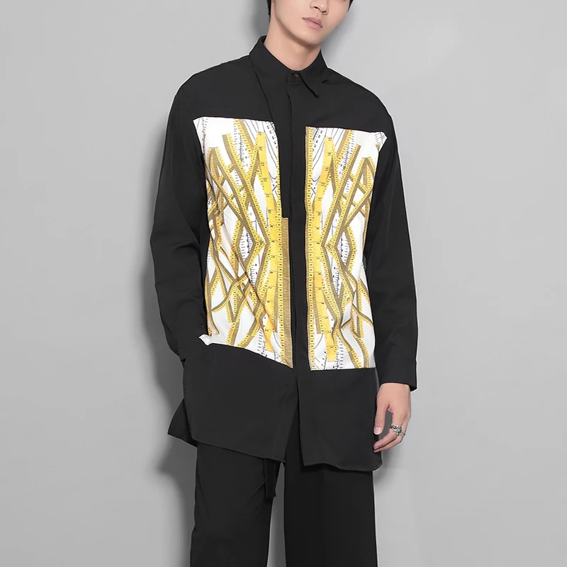 

Men's Original Design Trendy Shirt Unique Geometric Print Color Block Patchwork Leisure Long Sleeve Casual Fashion Shirt