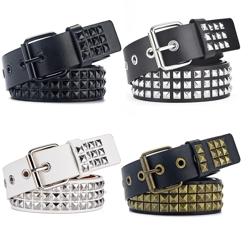 

2024 New Square Bead Rivet Belt Metal Pyramid Belt Men and Women Punk Hardware Jeans Belt Y2K Belt Designer Belt Women's Belts