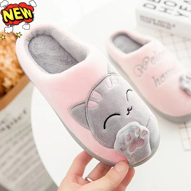 Winter New Women Slippers House Warm Cotton Slipper Y2k Cute Cartoon Cat Non-slip Couples Floor Shoes Plush For Women's Slippers