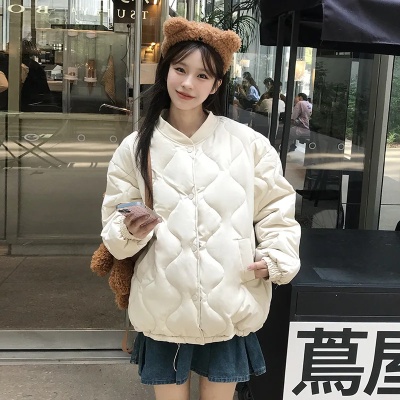 Manteau d'hiver en duvet de coton pour femmes, veste légère matelassée à carreaux losange, couleur unie, Parkas polyvalents pour étudiantes, nouvelle collection