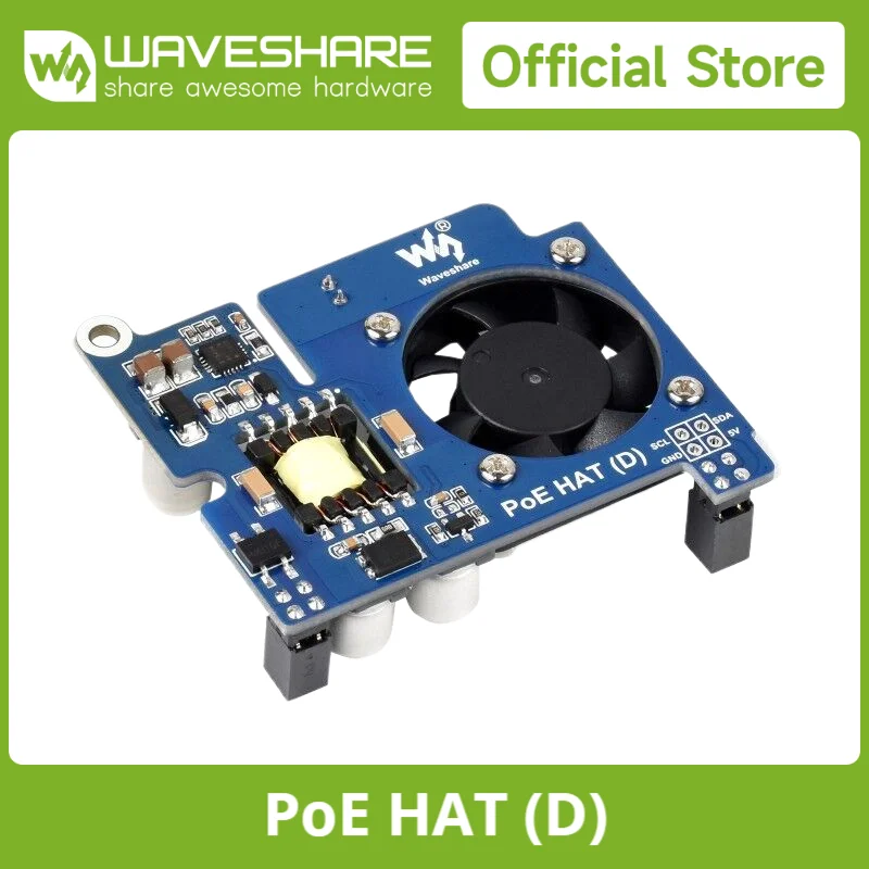 Waveshare Power Over Ethernet HAT (Type D) For Raspberry Pi 3B+/4B, 802.3af-Compliant, Tailored For Raspberry Pi Official Case