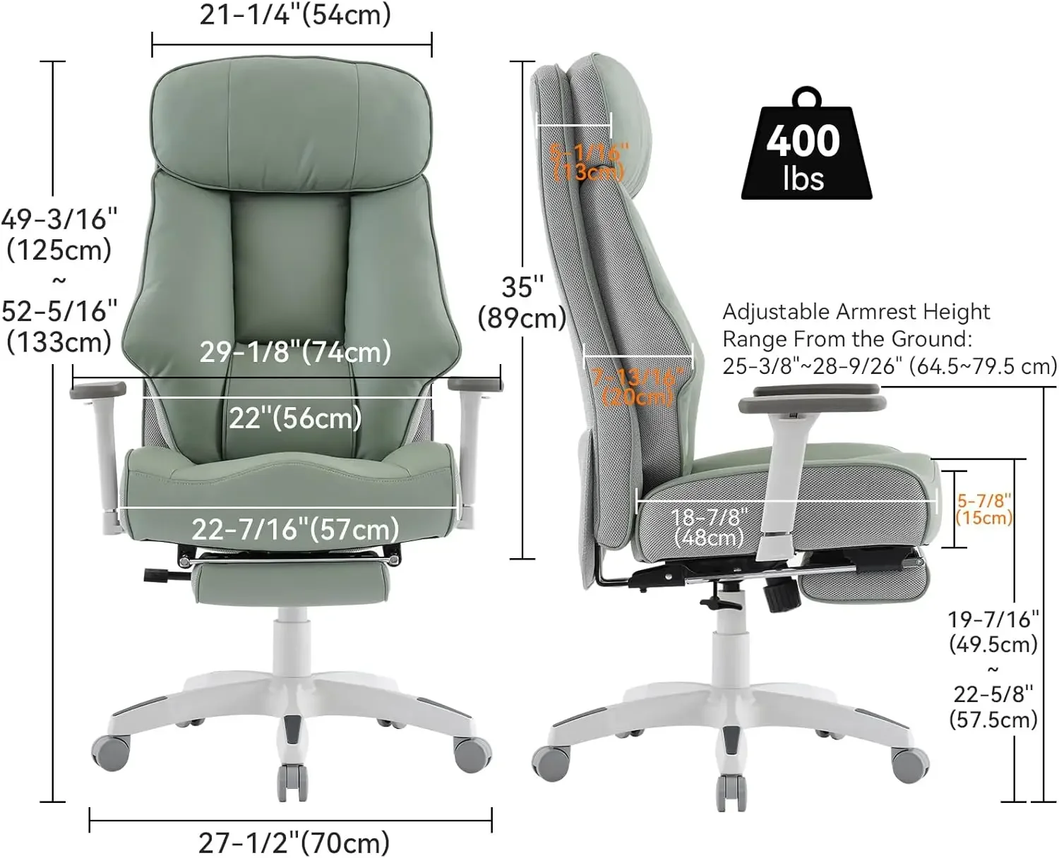

Office Chair with Foot Rest, Leather Executive Office Chair, Ergonomic Office Chair Lumbar Support for Lower Back Pain Relief