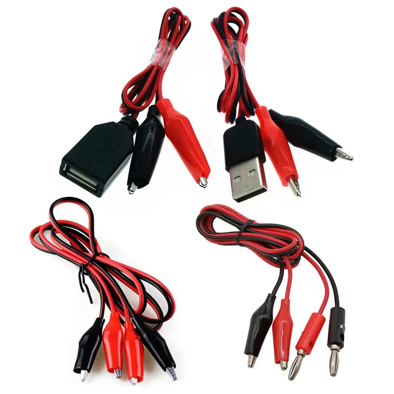 60CM Alligator Cilp to Banana/USB Plug Test Cable Lead Connector Dual Tester Probe Crocodile Clip for Multimeter Measure Tool