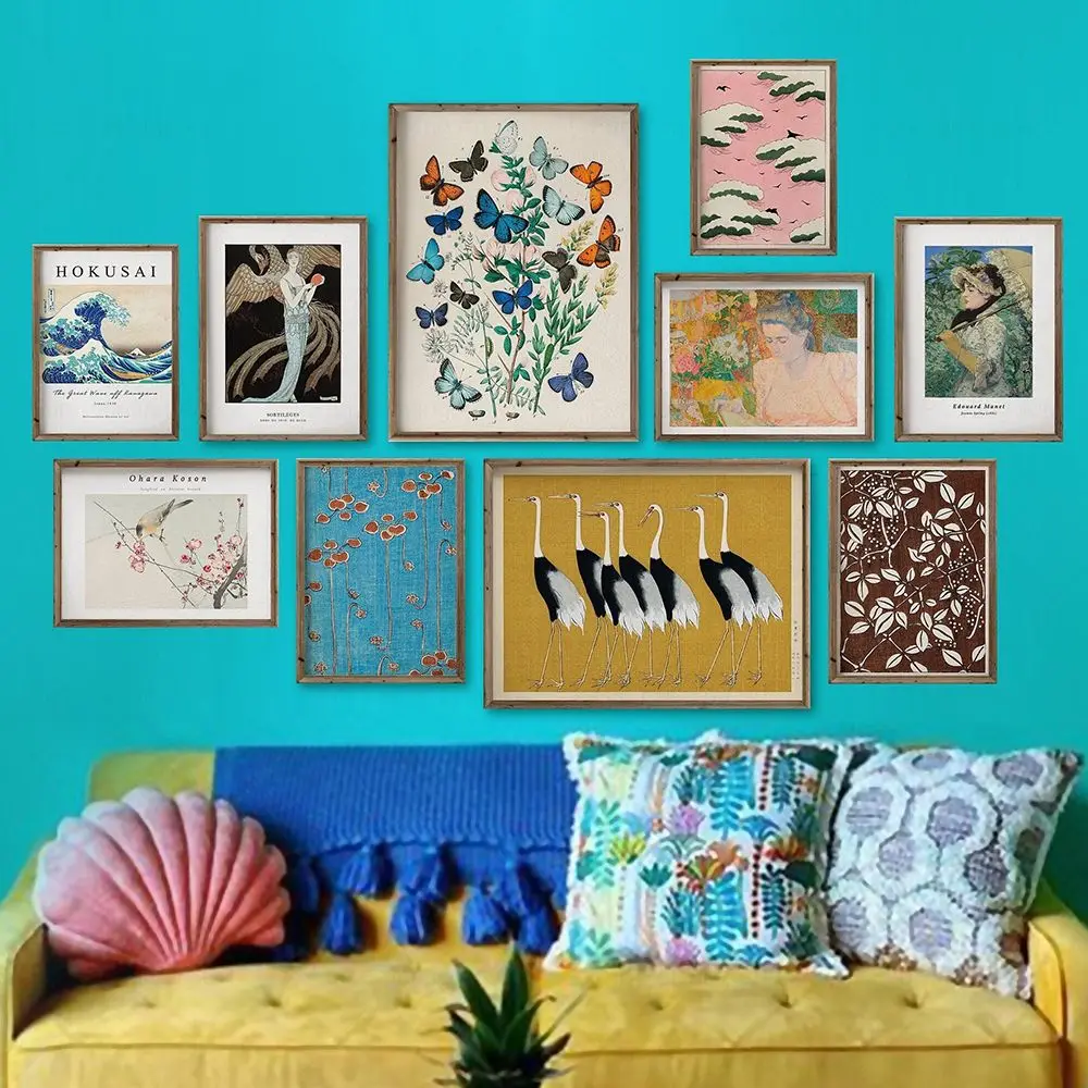 Vintage Art Print Japanese Eclectic Art Gallery Wave Canvas Painting William Hokusai Manet Poster Wall Picture Living Room Decor