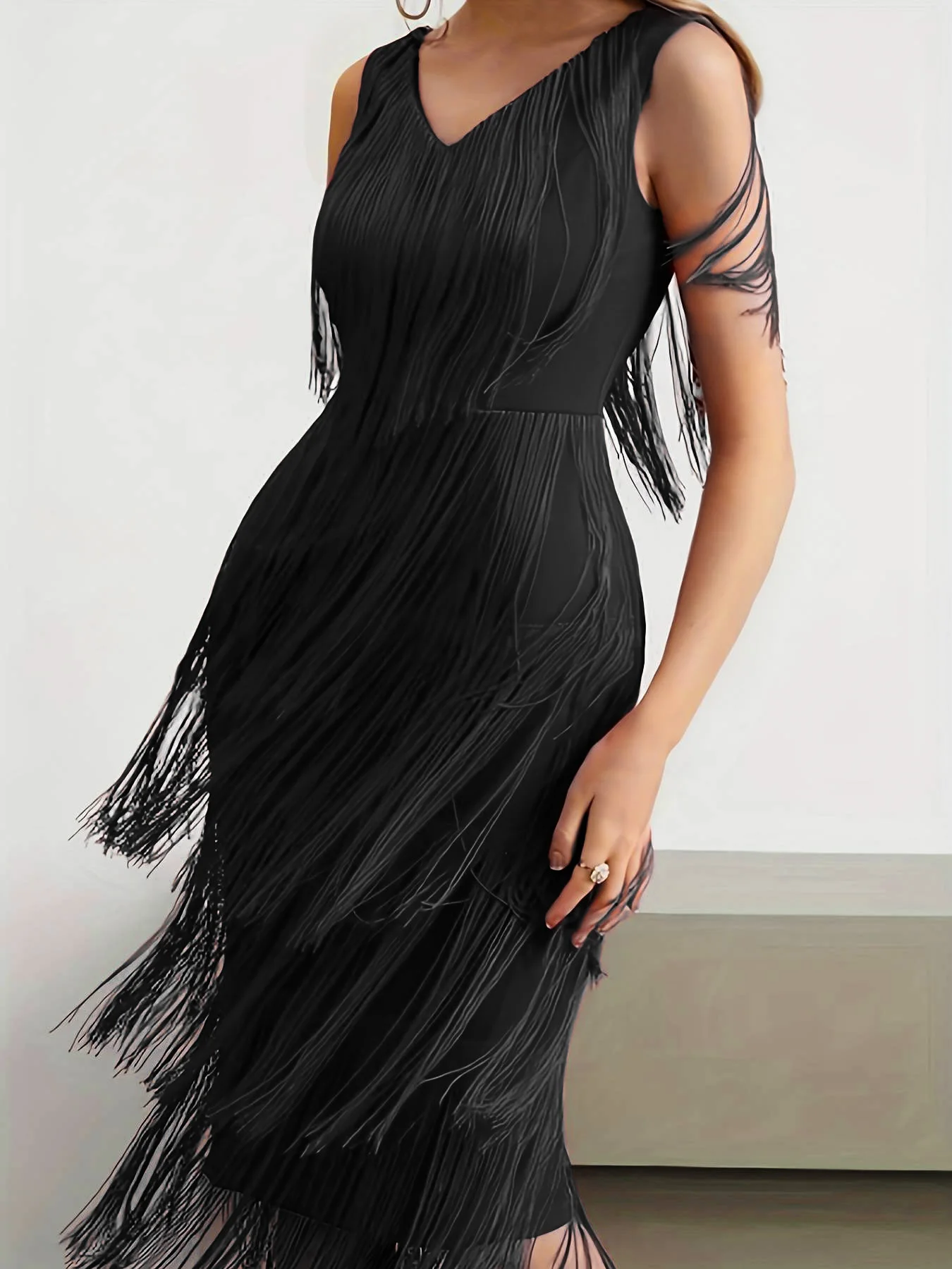 Red Tassel Dresses Party V Neck Sleeveless High Waist Women Fringe Dance Evening Birthday Gowns Sexy Club New Loose Robe