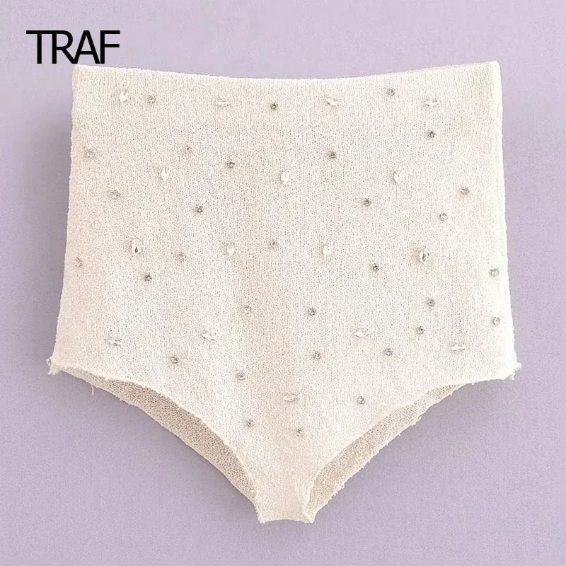 

TRAF Mini High Waist Shorts Sexy Wear Booty Shorts Women's Shorts Summer 2024 Rhinestones Short Korean Style Elegant Beach Short