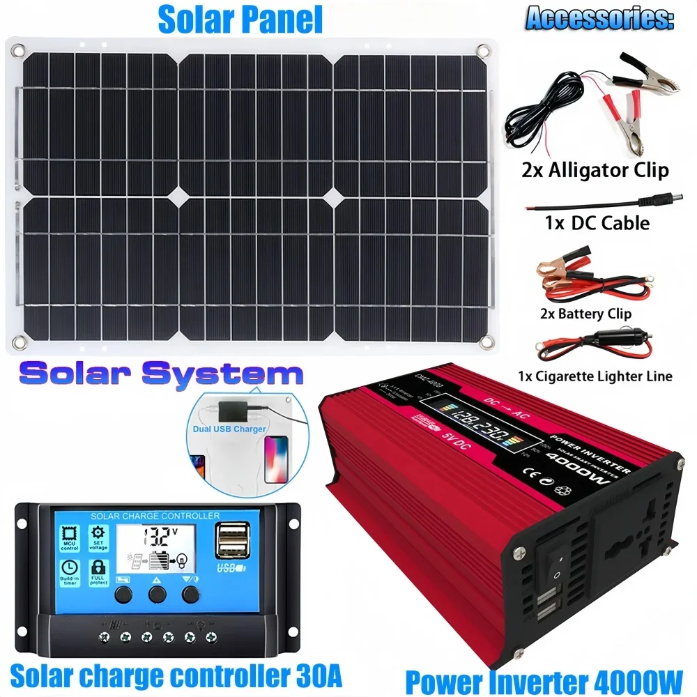 110V/220V 600W Solarpanel 30A Laderegler 4000W Modifizierter Sinuswellen-Wechselrichter für Solarpanels zur Stromerzeugung