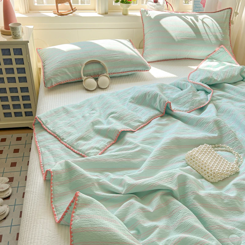 1pc Fresh Style Summer Duvet Single/Queen Size Embroidered Air Condition Quilt Soft Striped Printed 여름이불 Edredones Para Cama