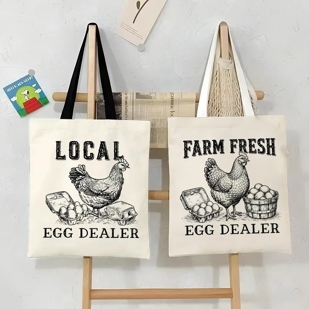 Local Egg Dealer Graphic Storage Bags Canvas Tote Bag Women Large Capacity Reusable Shopping Shoulder Bag Daily Handbag