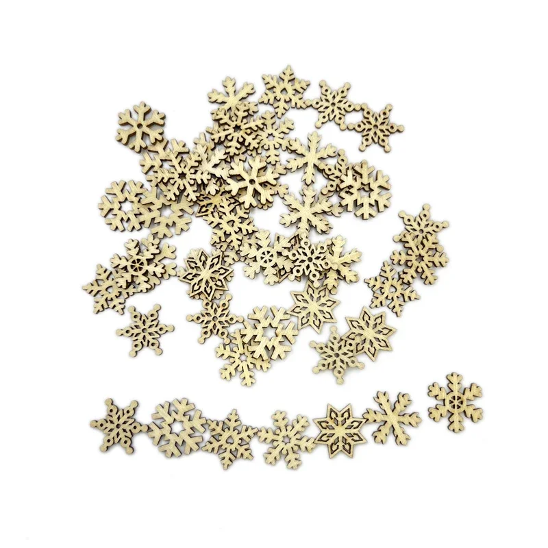 50pcs 25mm Wooden Snowflake Cutouts Craft Embellishment Gift Tags Wood Ornament for DIY Christmas Wedding Party