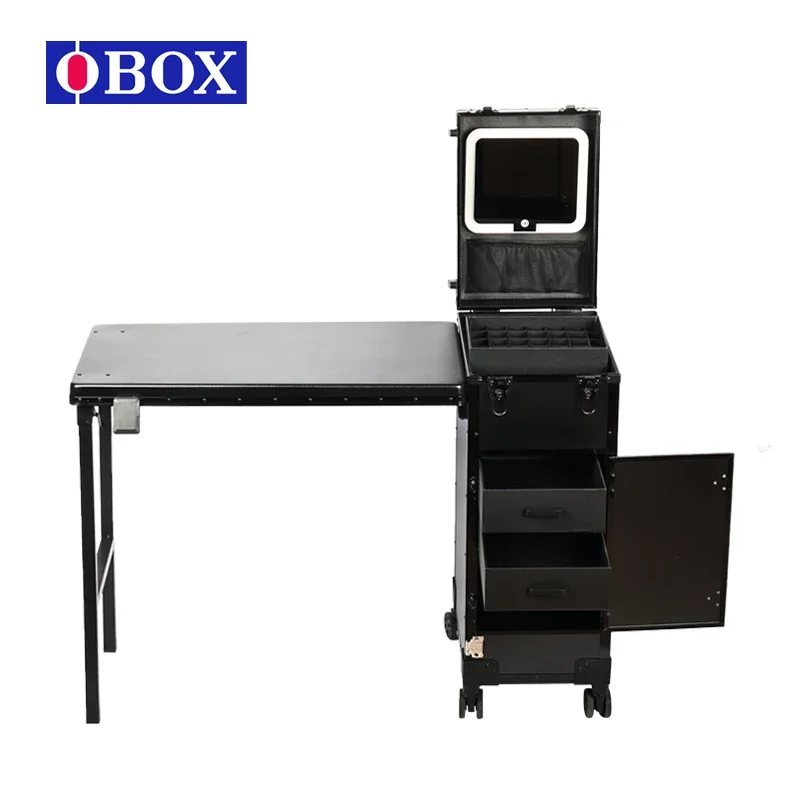 Factory Portable Rolling Manicure Table Foldable Traveling Nail Desk w/Storage Makeup Train Case cosmet Trolley Case Nail desk