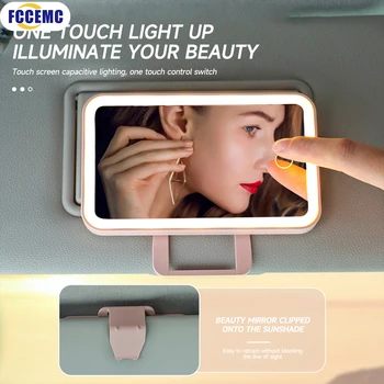 Mini miroirs de maquillage d'intérieur de voiture, plaque pare-soleil, miroir LED pour filles et femmes, lumière de remplissage Rechargeable, miroir de vanité universel