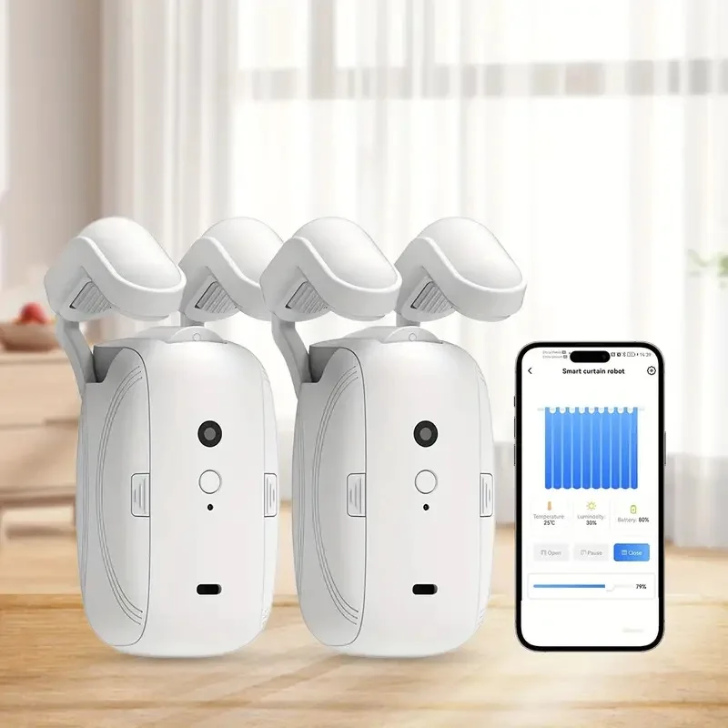 Advanced silent intelligent automatic curtain opener, equipped with App/timer/voice remote control, with T/U/Roman rod, WiFi Blu