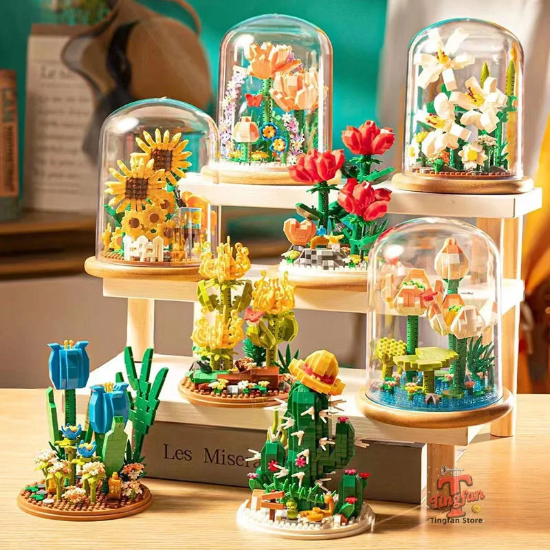 

Small Particle Rose Chrysanthemum Potted Bouquet Building Blocks Children's Toys Home Decoration Puzzle Flower Block Toy