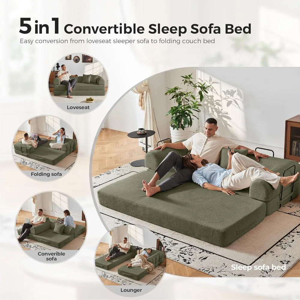 أريكة مضغوطة مقاس 79 بوصة، سرير أريكة قابل للتحويل، سرير أريكة بإطار ثابت الشكل، أريكة أرضية سروال قصير، أرائك للعيش