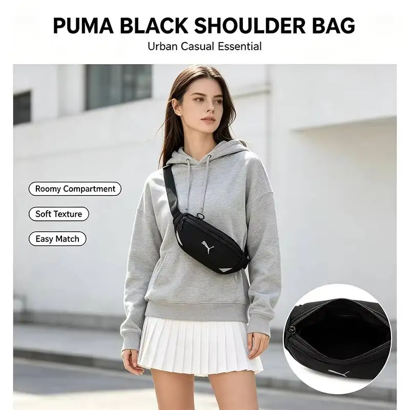 Puma Sport Hot Crossbody Bag Black Shoulder Bag Adjustable Strap Lightweight Durable Versatile Daily Street Style Casual Purse