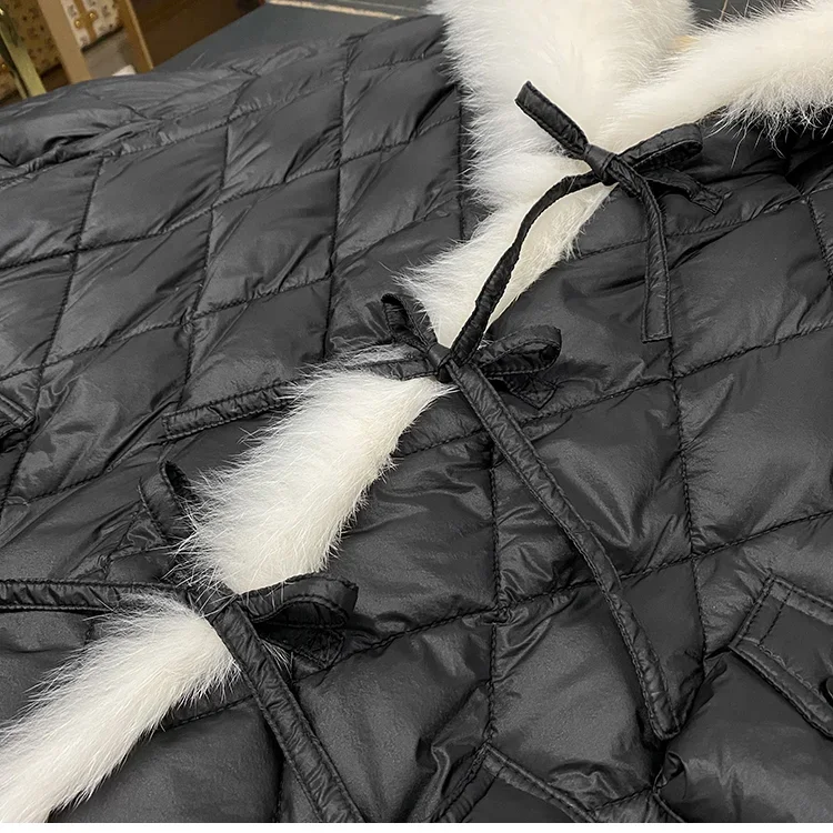 2024 New Female Fox Fur White Duck Down Down Jacket Thicken Warm Parkas Coat Loose Jacket Coat Fox Fur Collar Outwear