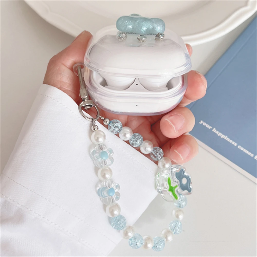 Cute Cloud Drill Earbuds Headphones Soft Case For Samsung Galaxy Buds Live With Flower Bead Pendant Case For Samsung Buds2 Pro