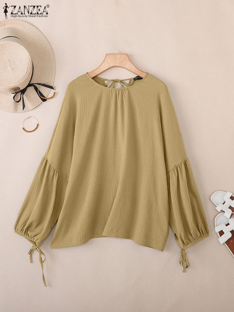 

ZANZEA, стильные топы, женская повседневная блузка с длинным рукавом, осень 2021, бандажные однотонные модные офисные женские элегантные OL Blusas Femininas