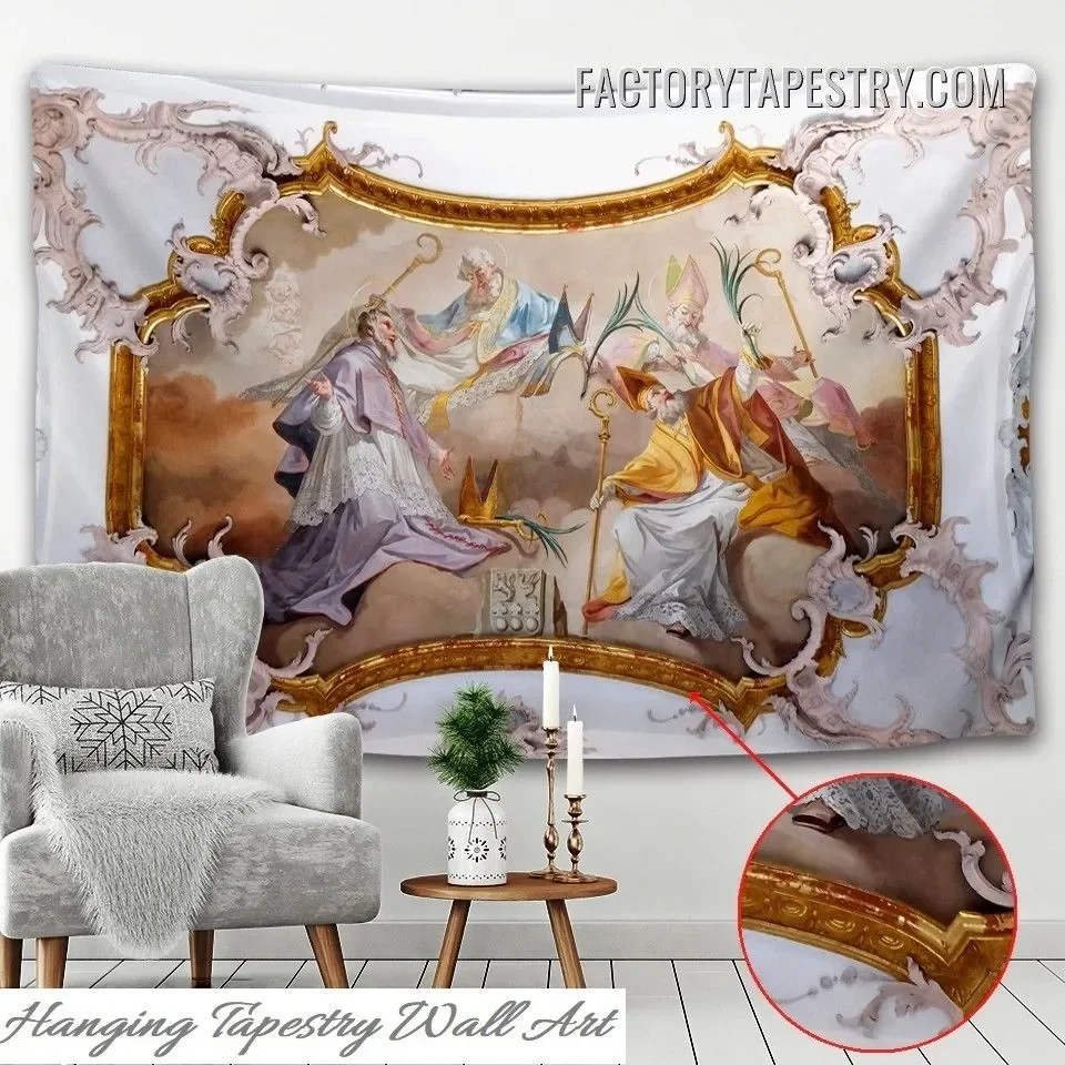 Baroque Ceiling Fresco Tapestry, Classical Mythology Art Wall Hanging, Vintage Living Room Bedroom Decor for Home Gallery Style