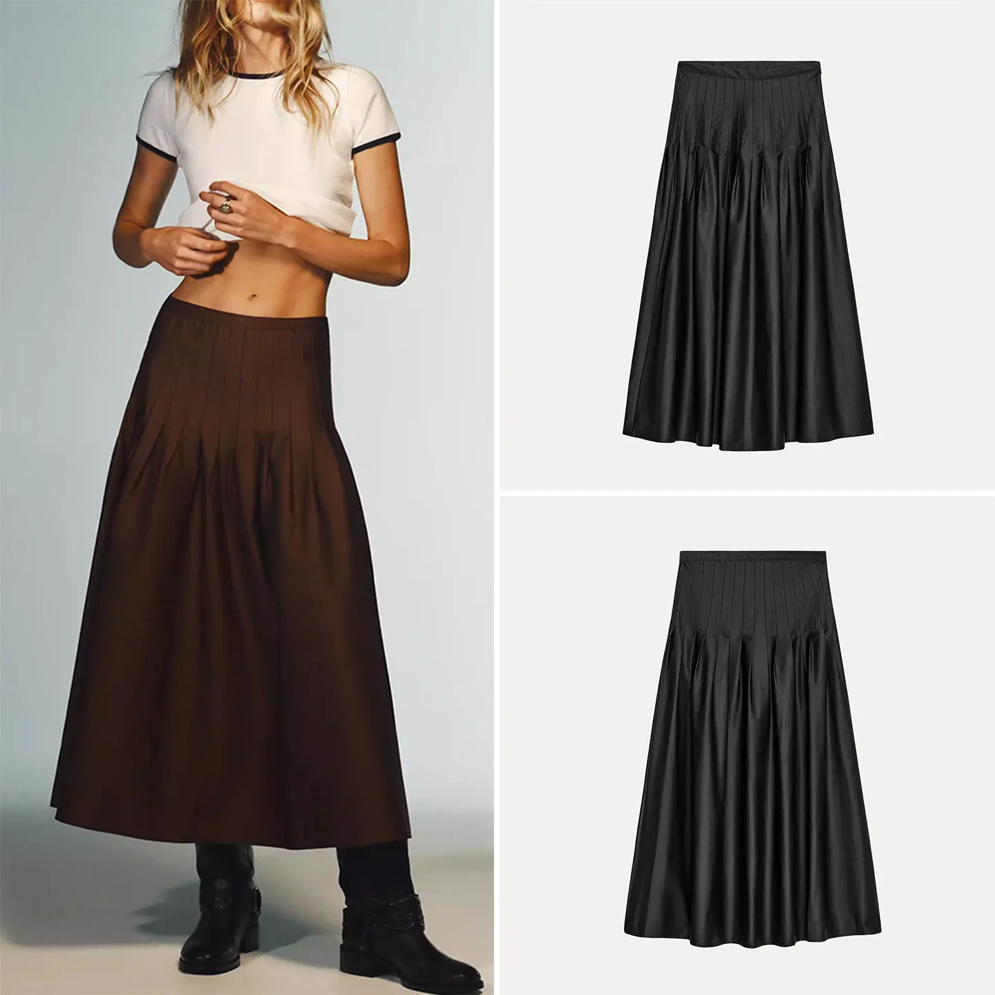 

Модная женская юбка миди Z-бренда: простая, элегантная, плиссированная, универсальная, зимняя коллекция 2025 года, премиум-класса, средней длины