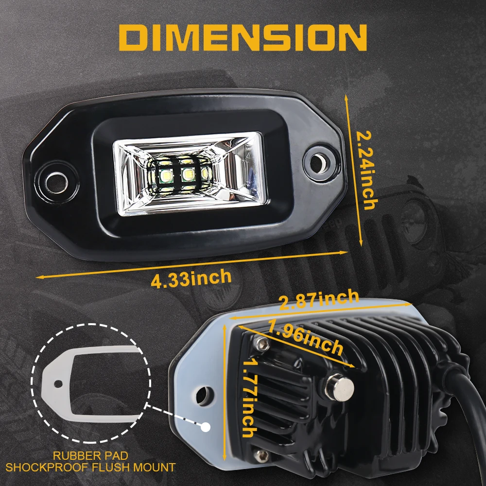 MOVOTOR 20W Flush Mount Led Pods Flood LED Work Light Rear Backup Driving Fog Lamp for Truck Pickups Trailer