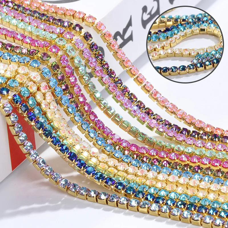 Glitter Mocha Neon Glass Rhinestones Crystal Drill Chain Strass стразы Golden Base Sparse Claw Rhinestones Cup Chain for DIY