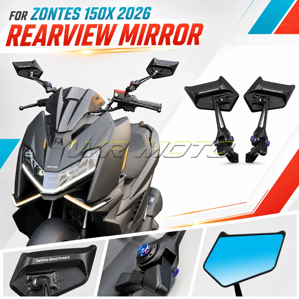 Motorcycle Blade‑Shape CNC Aluminum Anti‑Glare Blue Glass Rear‑View Mirror Fit For 2026 ZONTES 150X Mod Parts